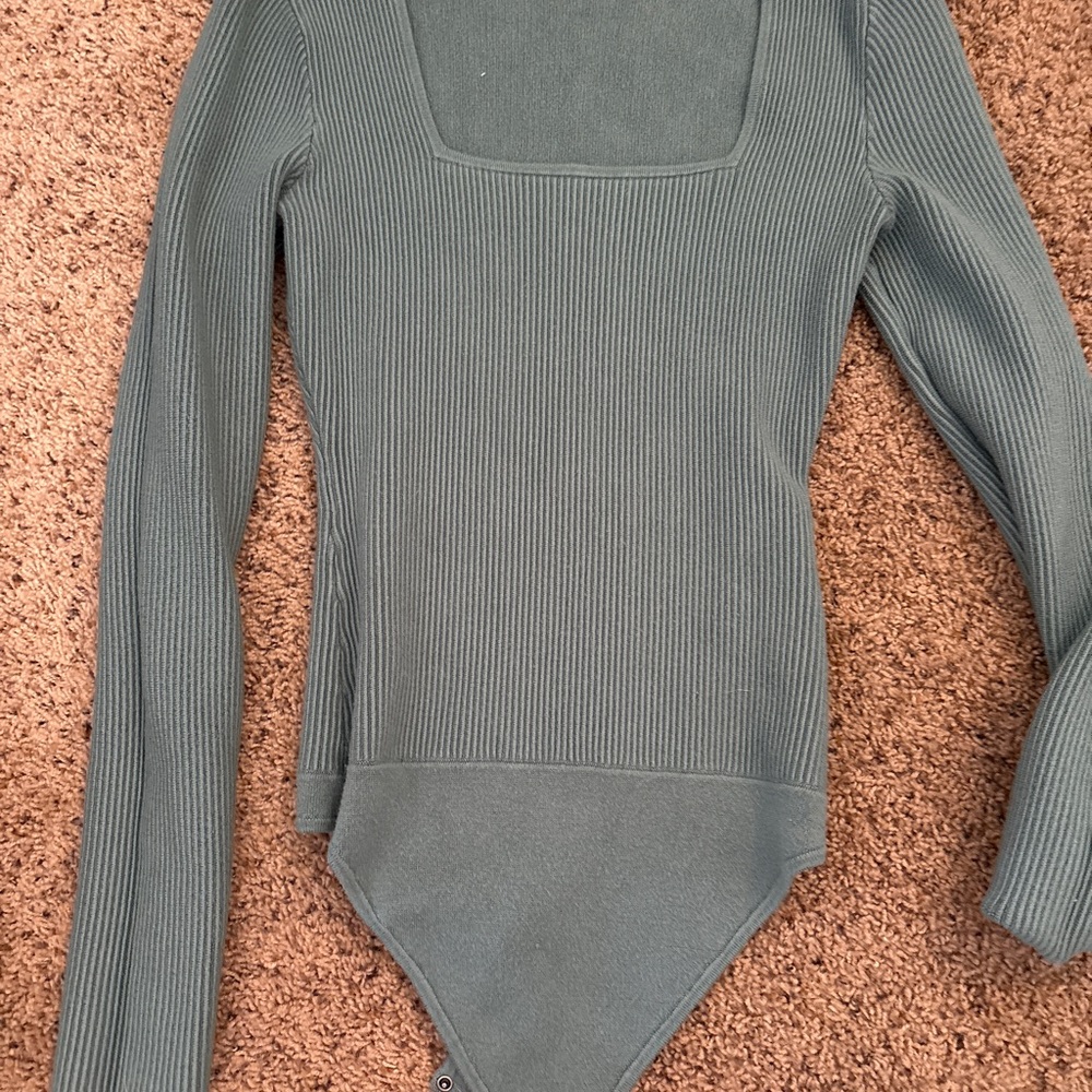 Ribbed Long Sleeve Bodysuit - Green